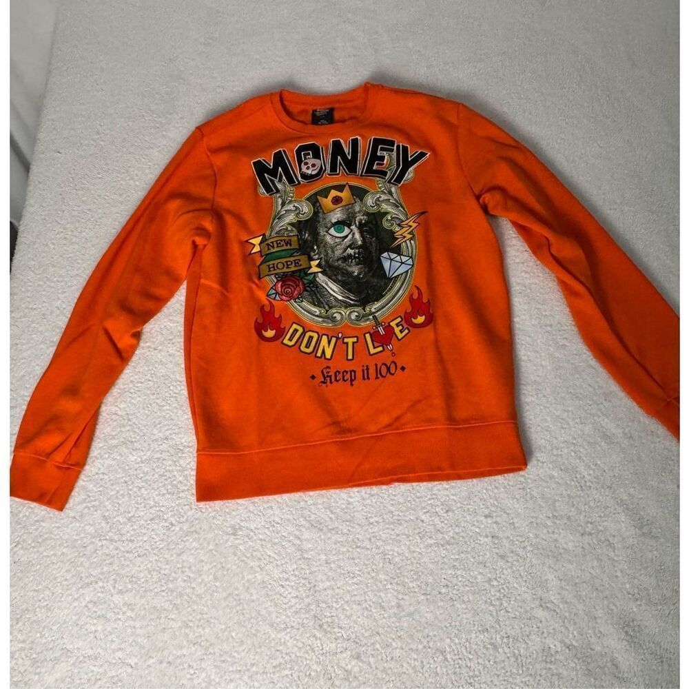 Genuine Money Don't Lie Orange Sweatshirt, Size M